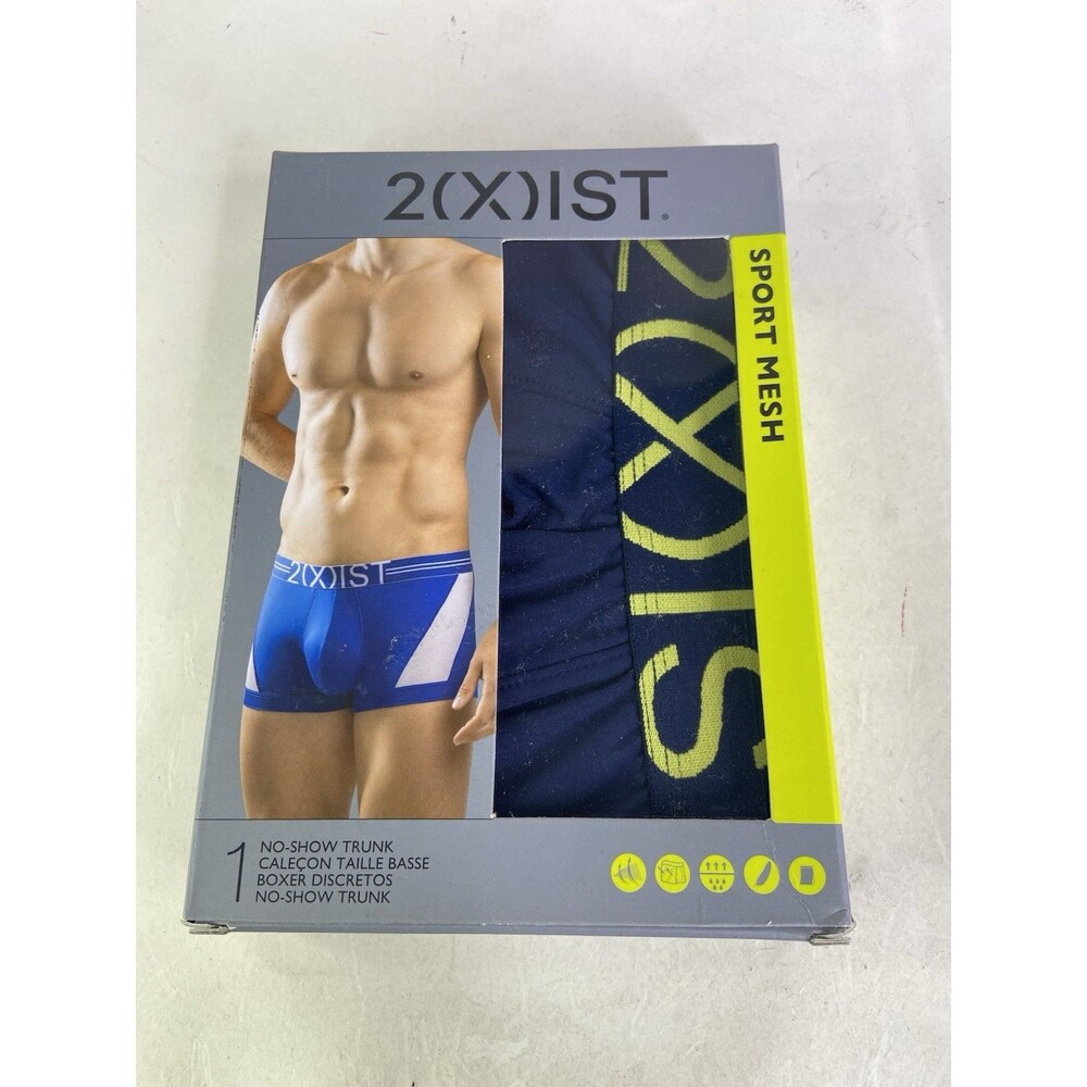 2xist Sport Mesh No Show Trunk Boxer Brief Blue Green Trim Underwear Mens Size S